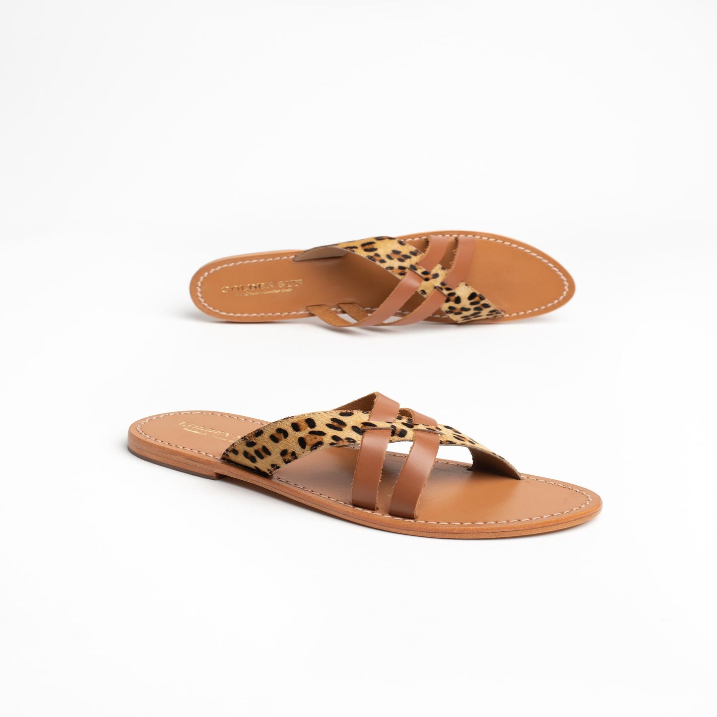 JOLA sandales en cuir leopard + camel