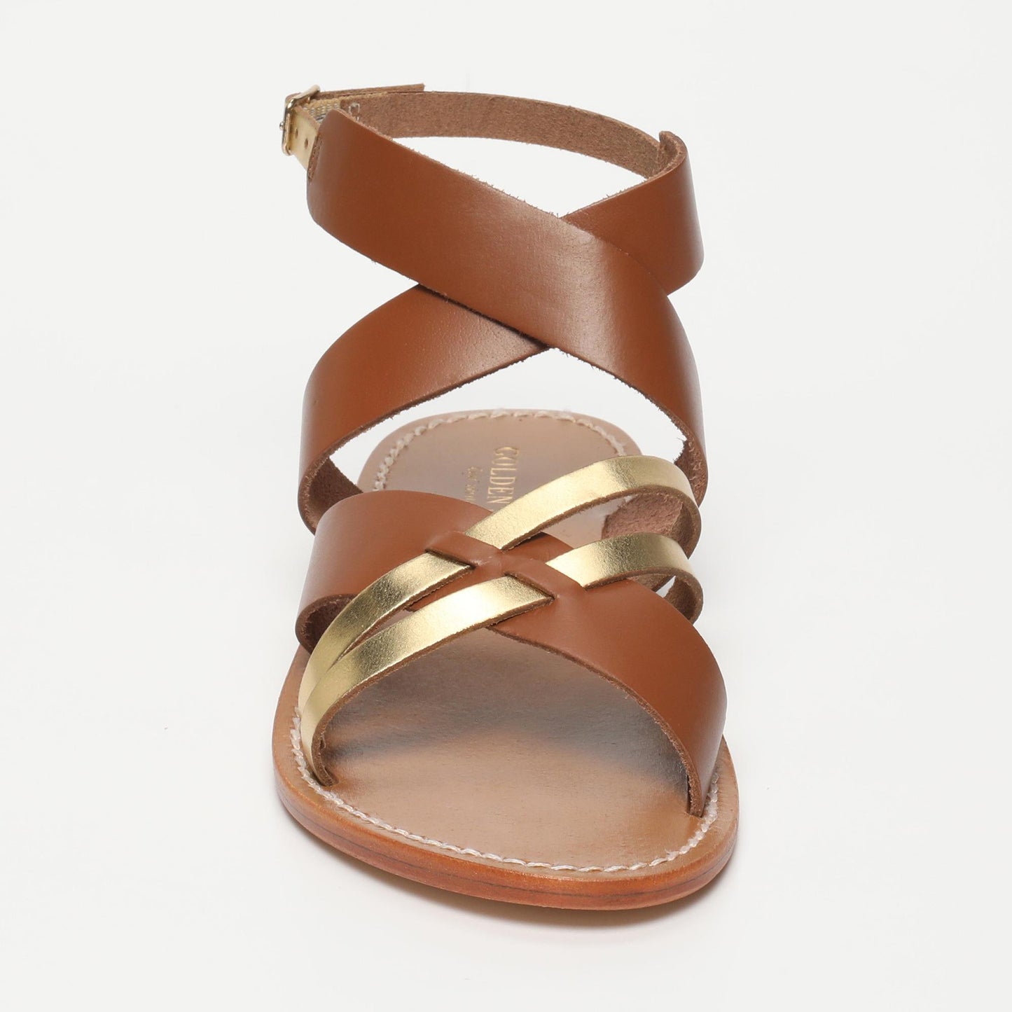 LEAH sandales en cuir dark gold + camel buff