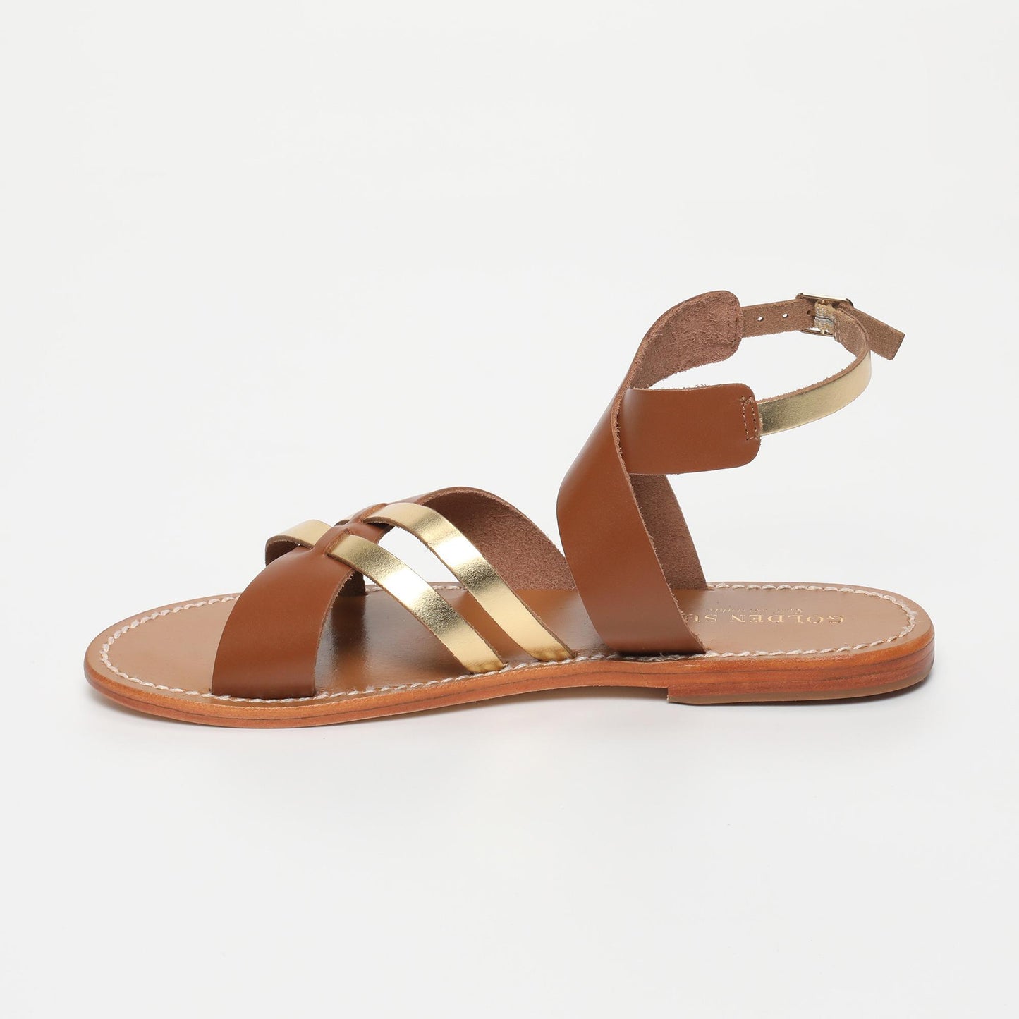 LEAH sandales en cuir dark gold + camel buff