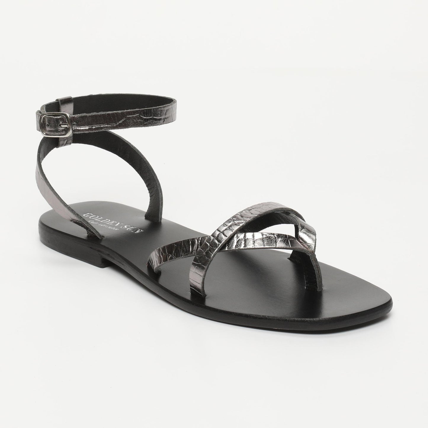 MARGATE sandales en cuir pewter croco