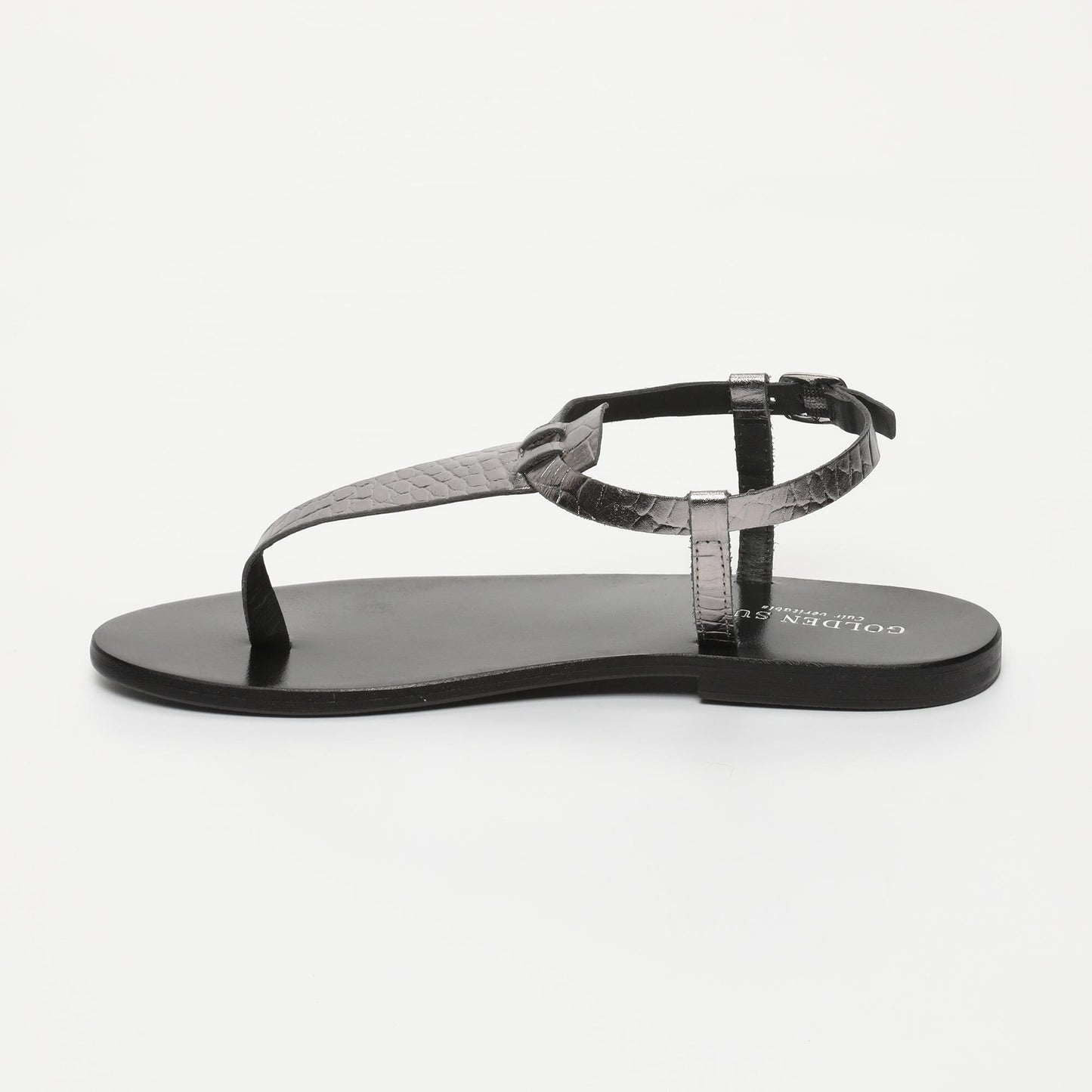 PALMETTO sandales en cuir pewter croco