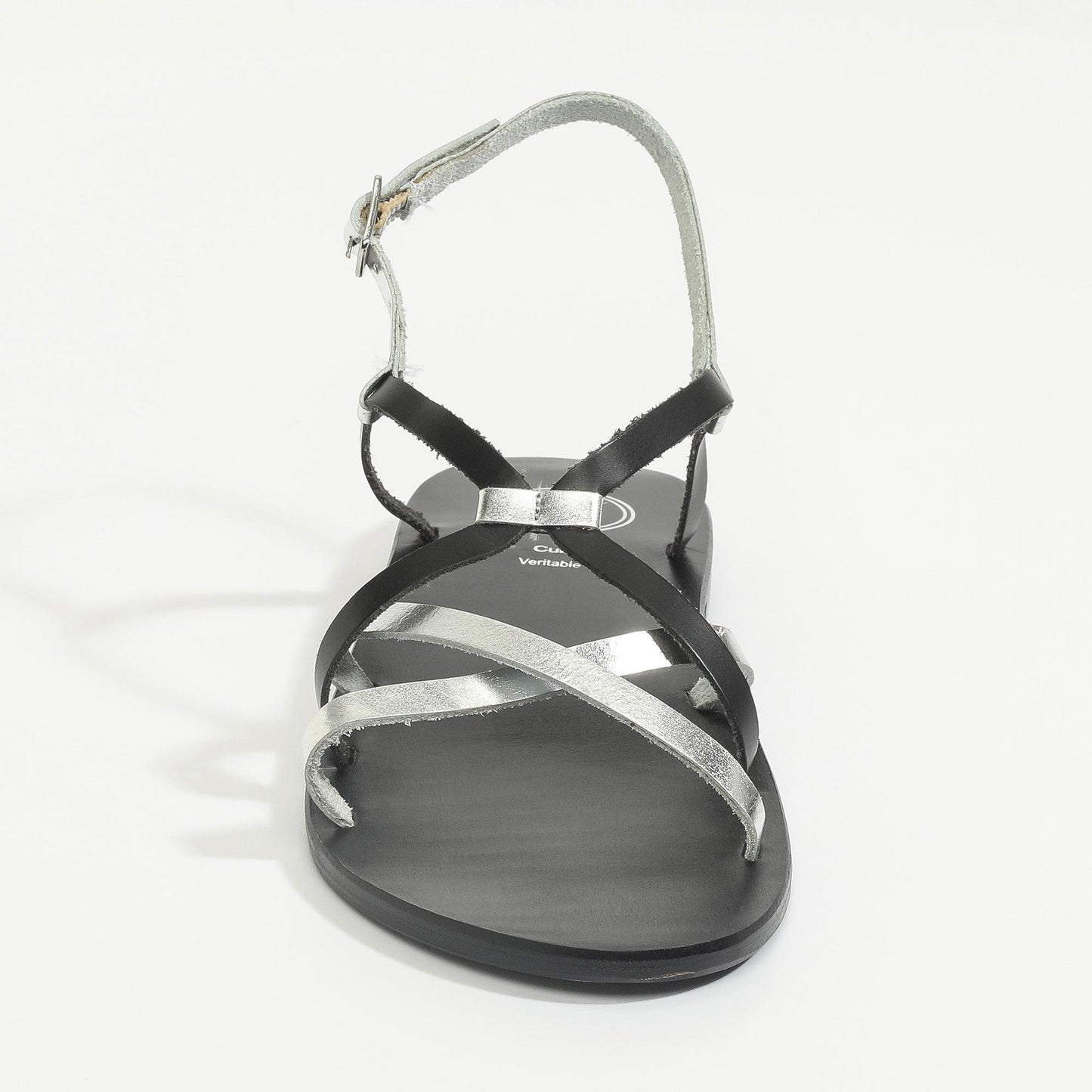 PINKS sandales en cuir silver + black