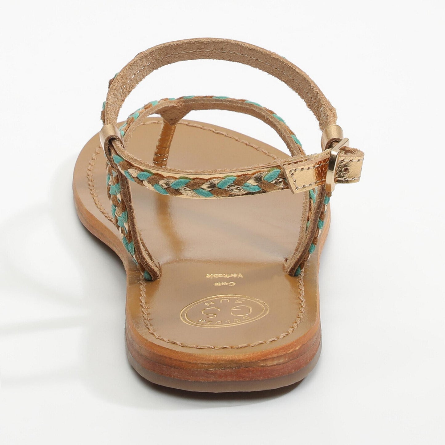 SONORA sandales en cuir tan + emerald + dark gold