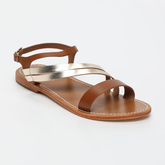 ADDISON sandales en cuir camel + gold