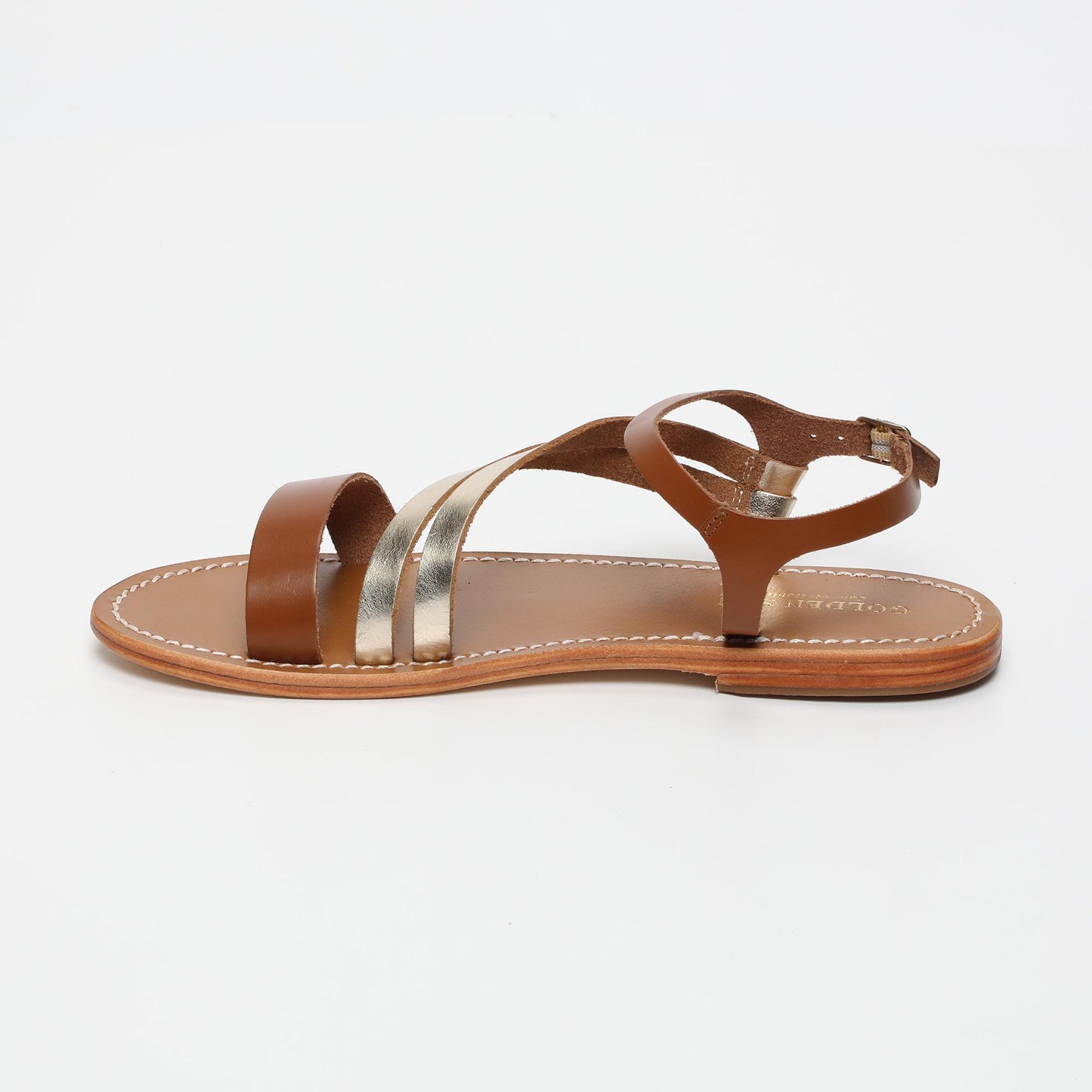 ADDISON sandales en cuir camel + gold