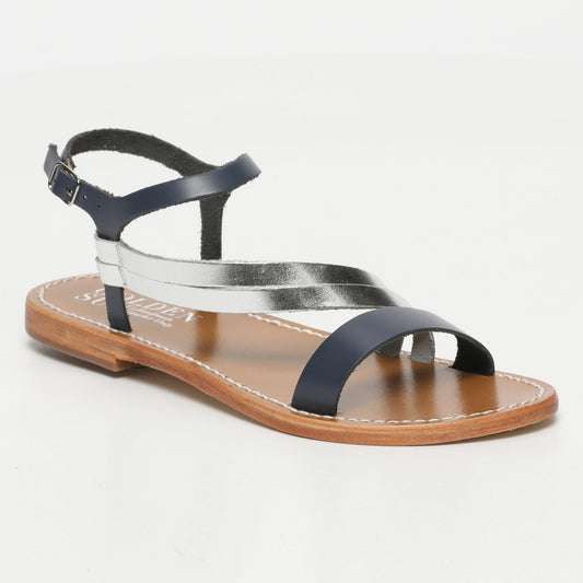 ADDISON sandales en cuir navy + silver