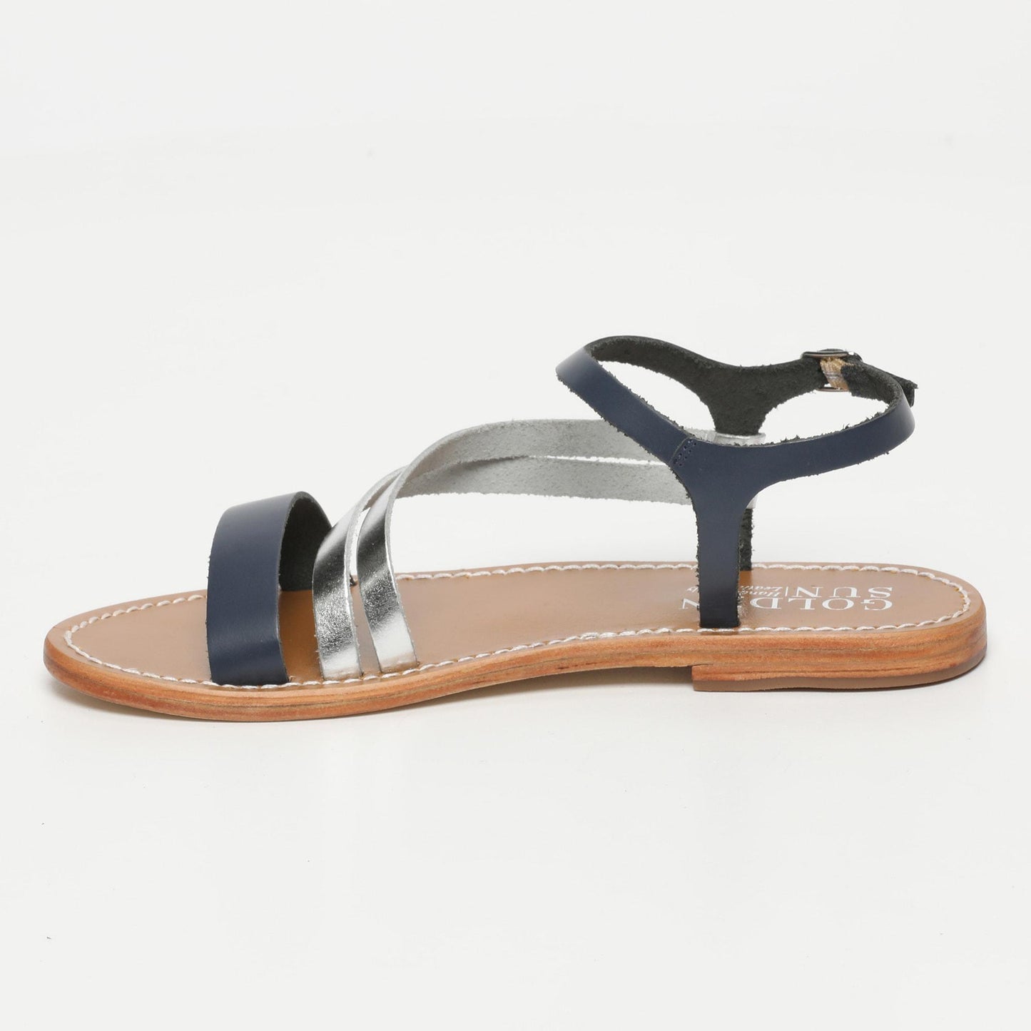 ADDISON sandales en cuir navy + silver