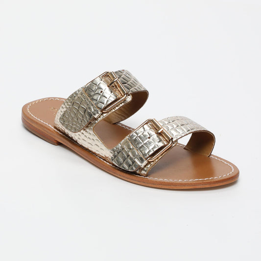 ANCOLIE sandales en cuir lt gold croco