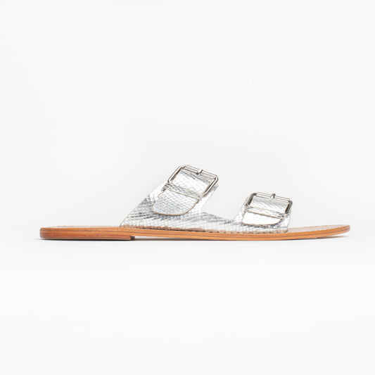 ANCOLIE sandales en cuir silver snake