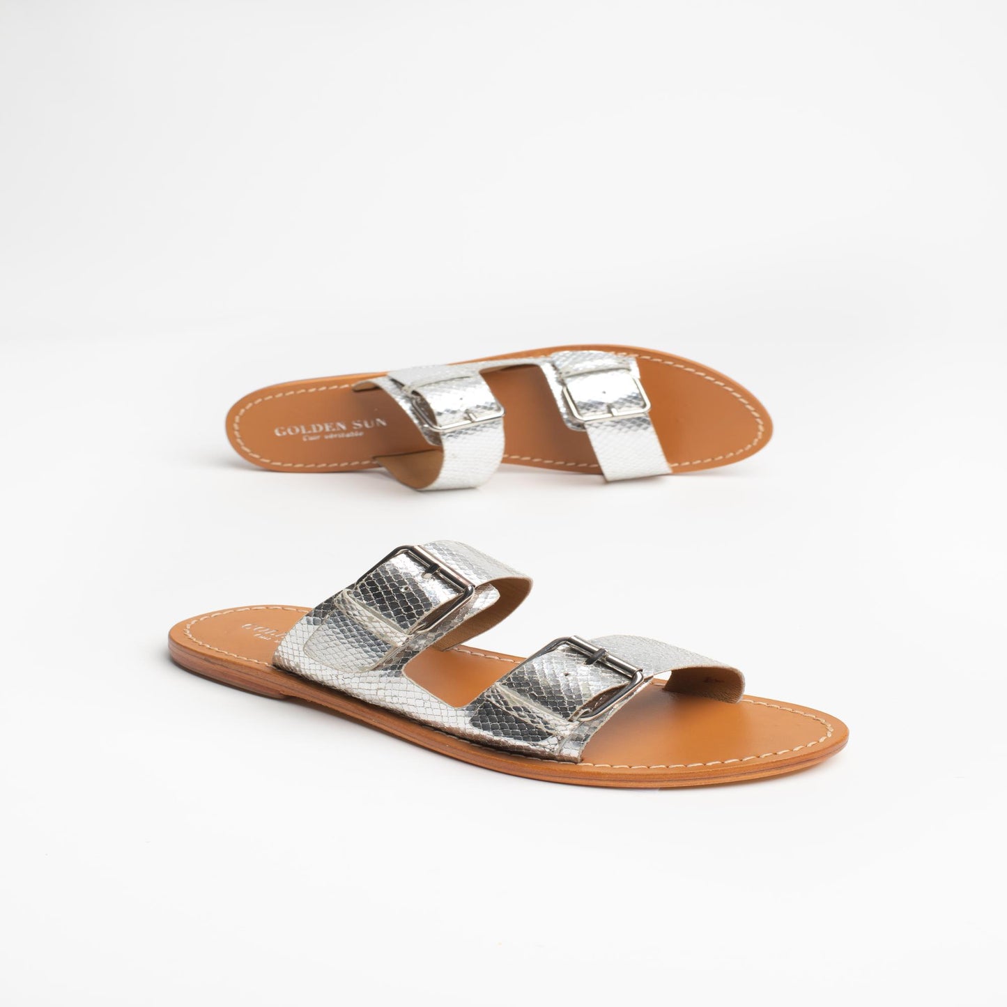 ANCOLIE sandales en cuir silver snake