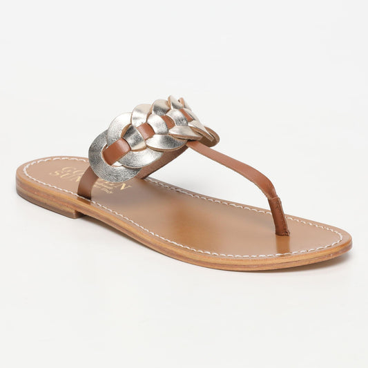 DORNELAS sandales en cuir camel + gold