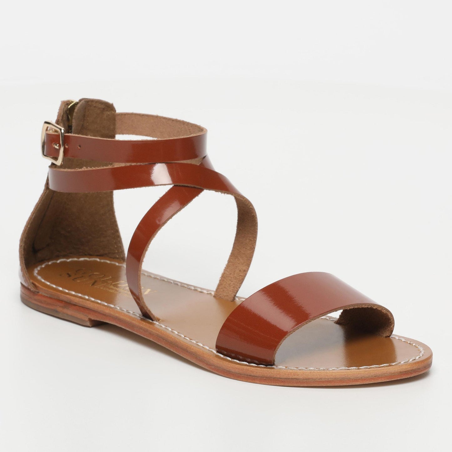 GALAXY sandales en cuir camel patent