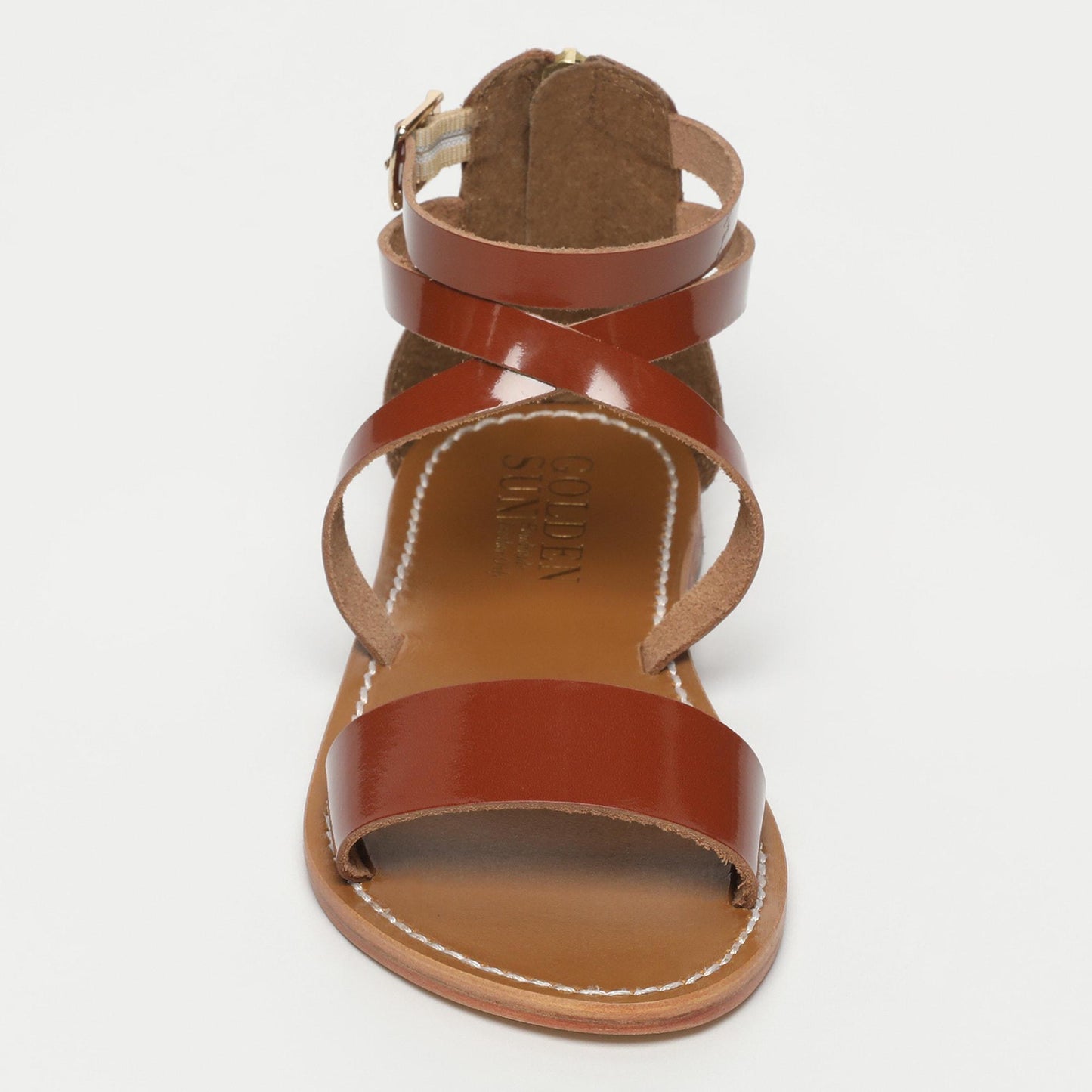 GALAXY sandales en cuir camel patent