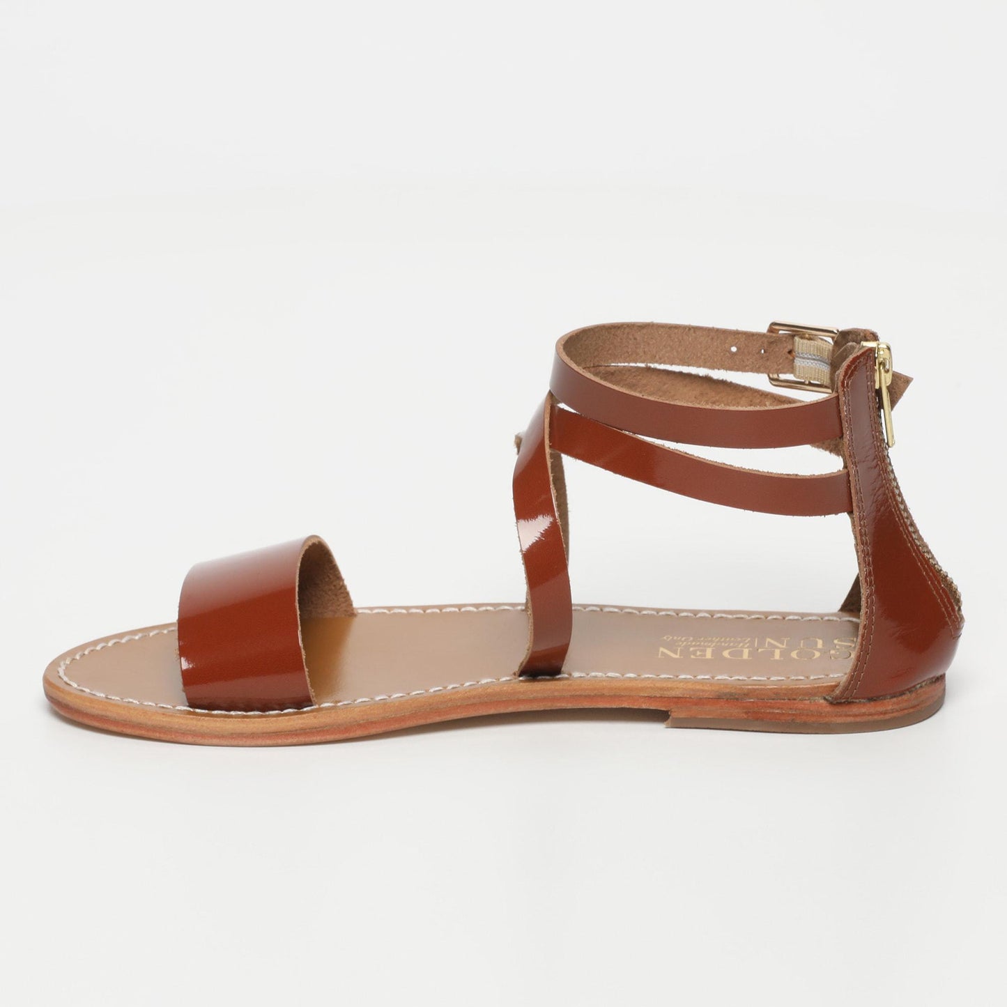 GALAXY sandales en cuir camel patent