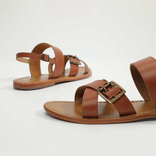 AMHERST sandales en cuir camel