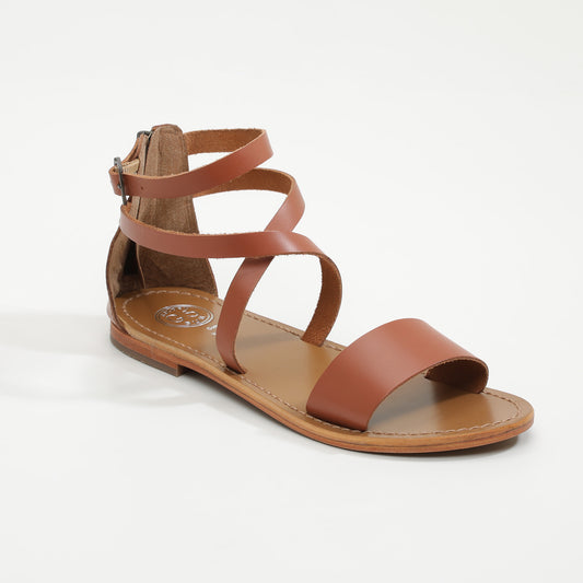 GALAXY sandales en cuir camel