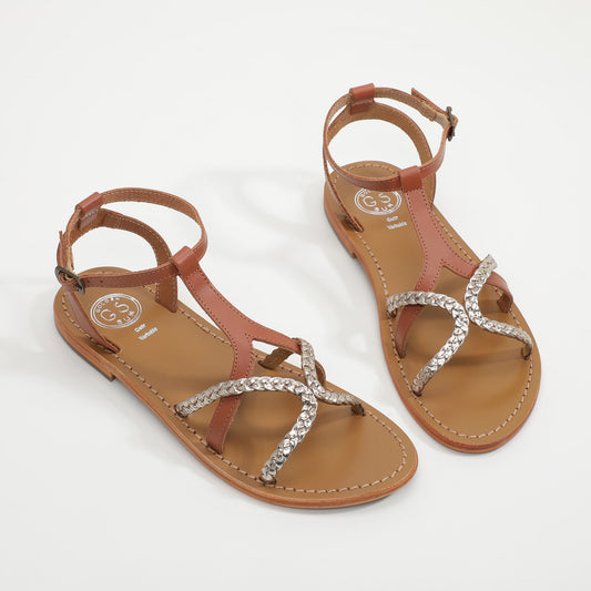 LIBERTY sandales en cuir camel+gold
