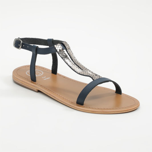 ESPIREA sandales en cuir navy + silver