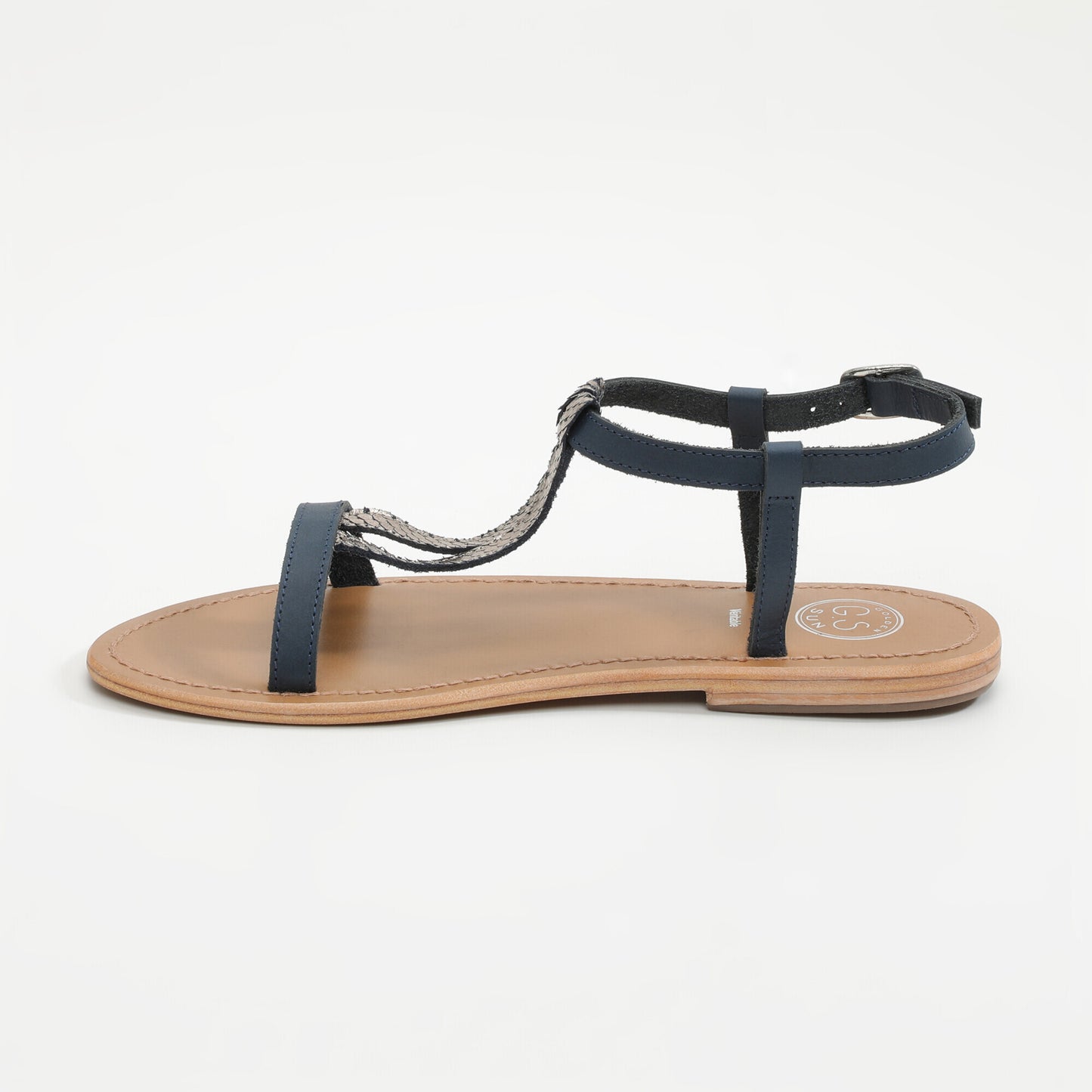 ESPIREA sandales en cuir navy + silver