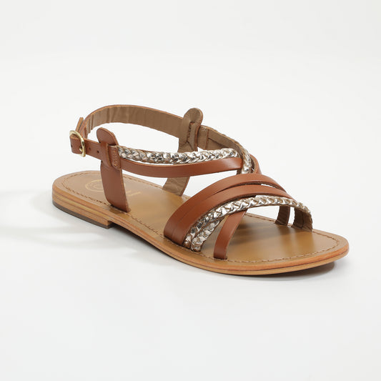 ALPINE sandales en cuir camel+gold
