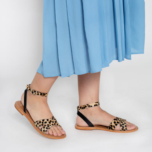 AMAPOLA sandales en cuir leopard + black
