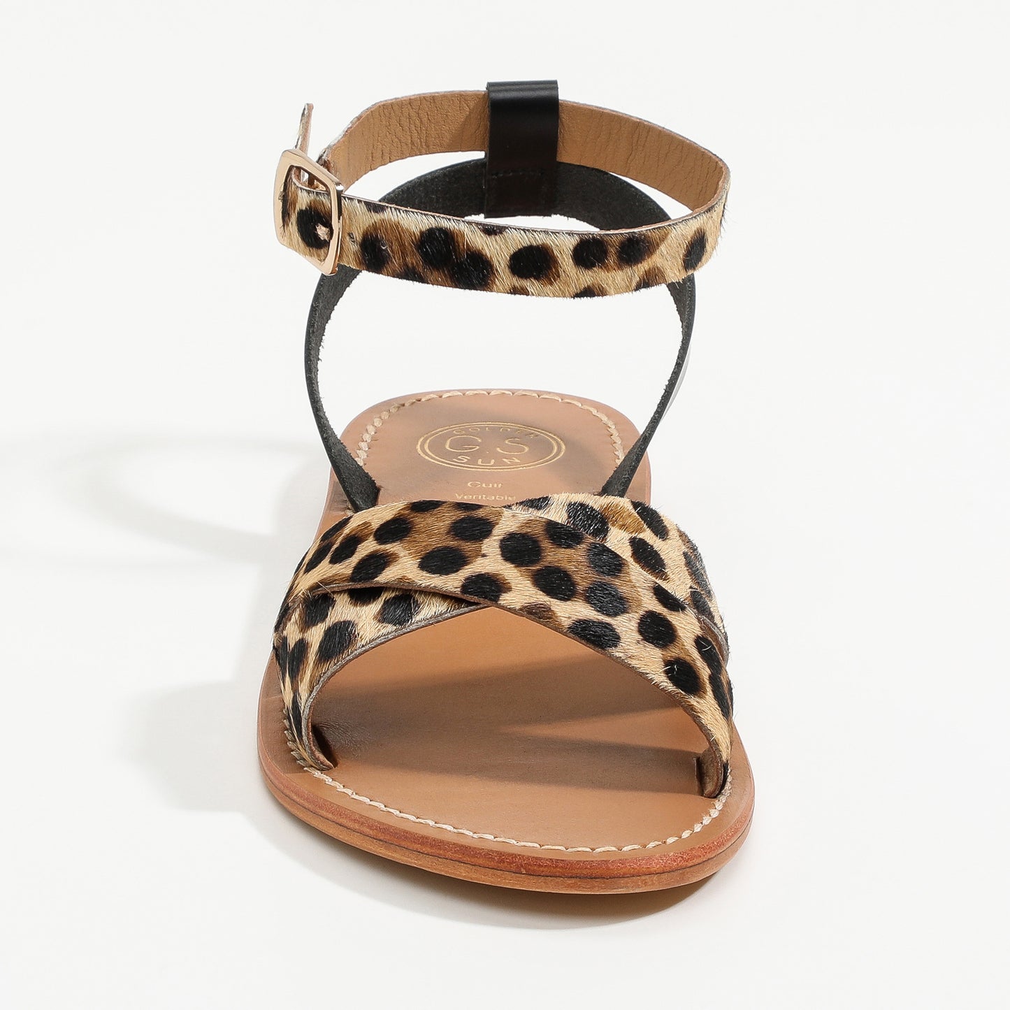 AMAPOLA sandales en cuir leopard + black