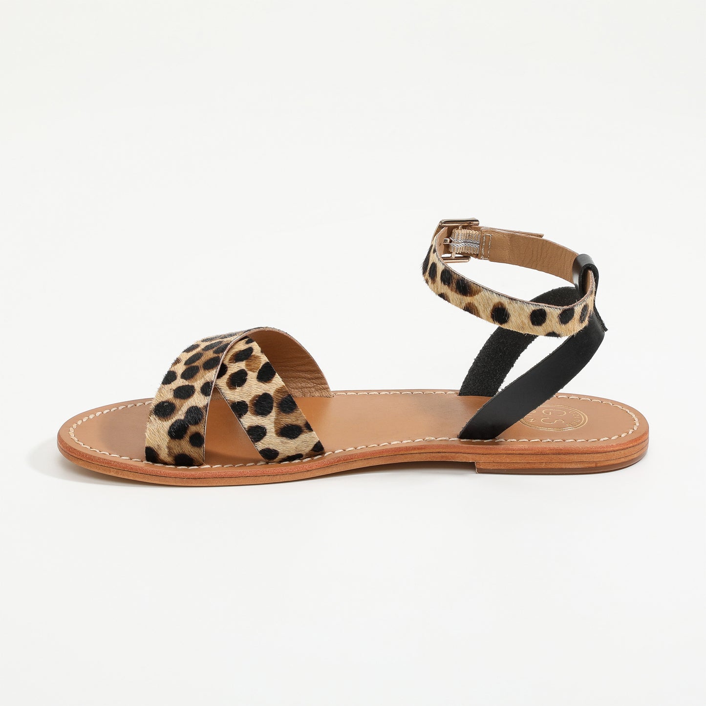 AMAPOLA sandales en cuir leopard + black