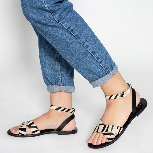 AMAPOLA sandales en cuir zebra + black