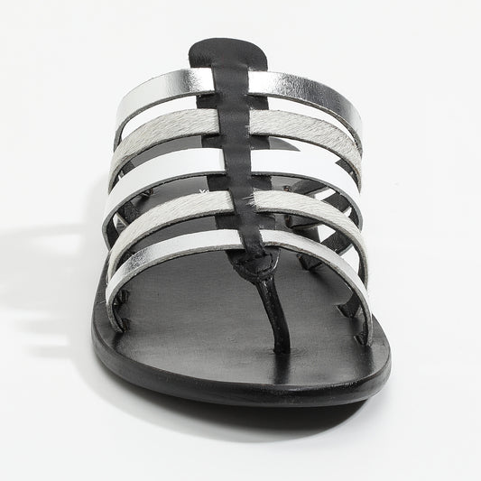GARDENIA sandales en cuir white + silver + black