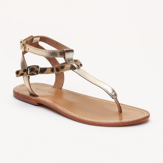 HAMPTON sandales en cuir gold + dark gold + leopard