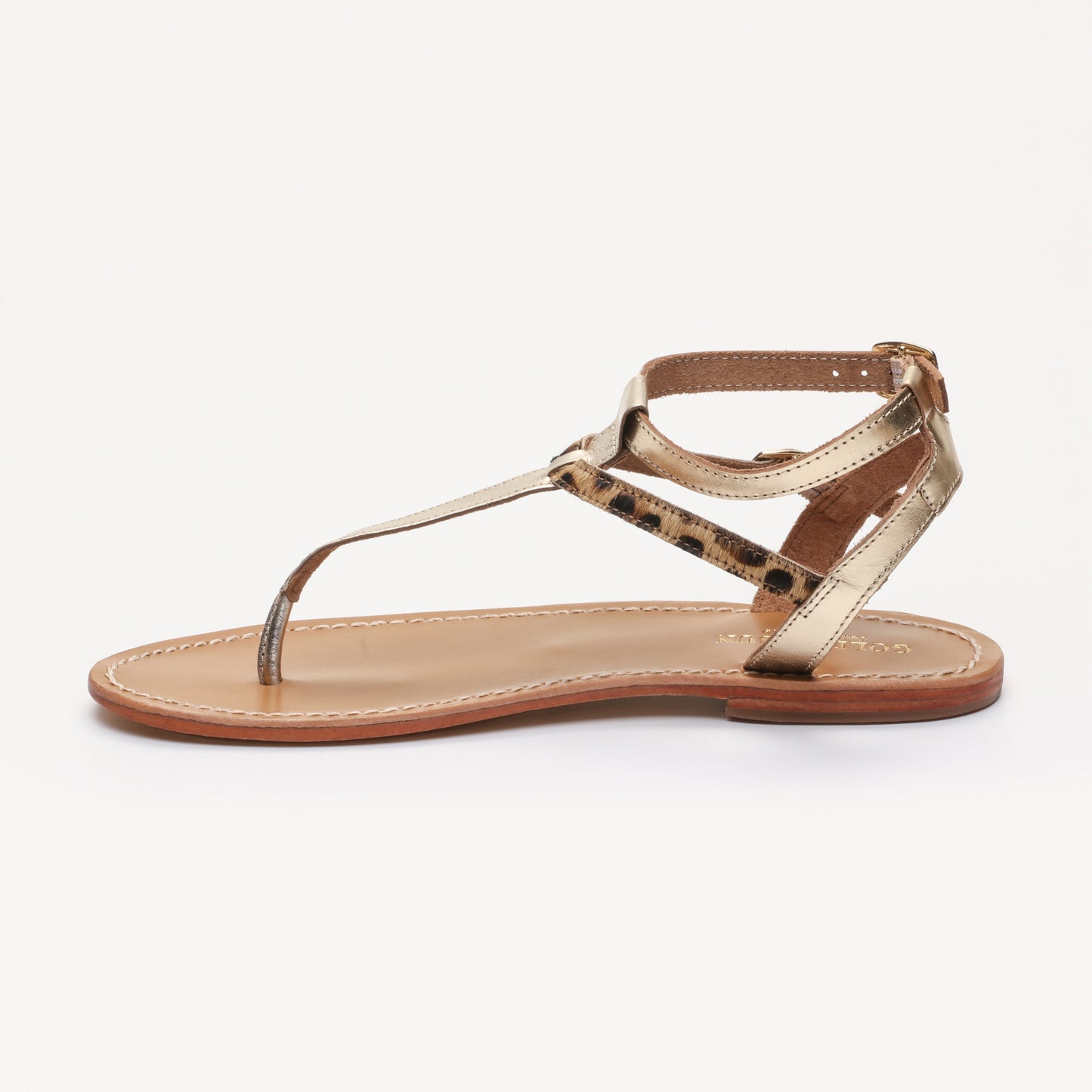 HAMPTON sandales en cuir gold + dark gold + leopard