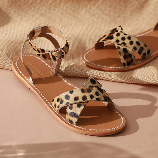 AMAPOLA sandales en cuir leopard + gold