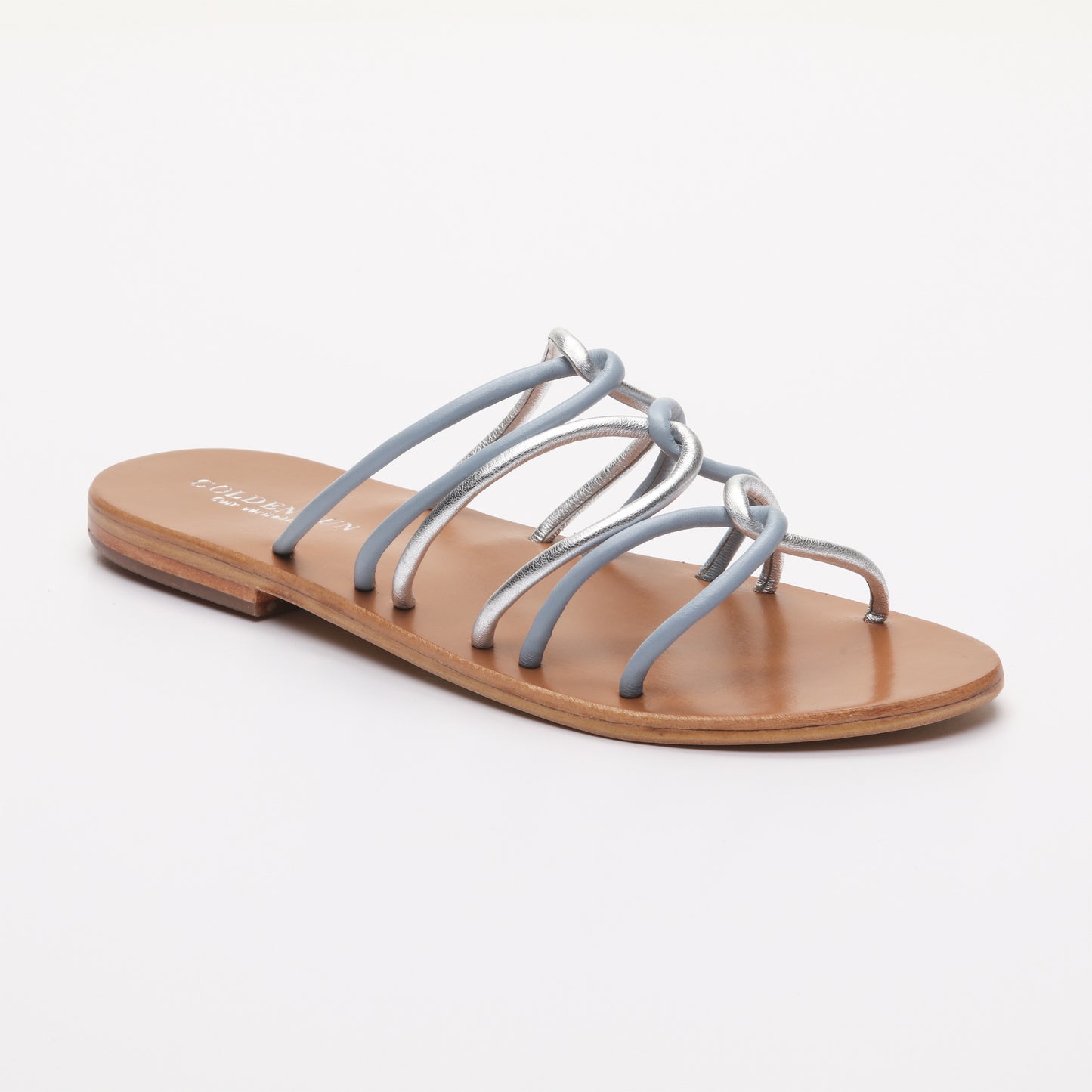 BEHKAMEH sandales en cuir lt blue + silver