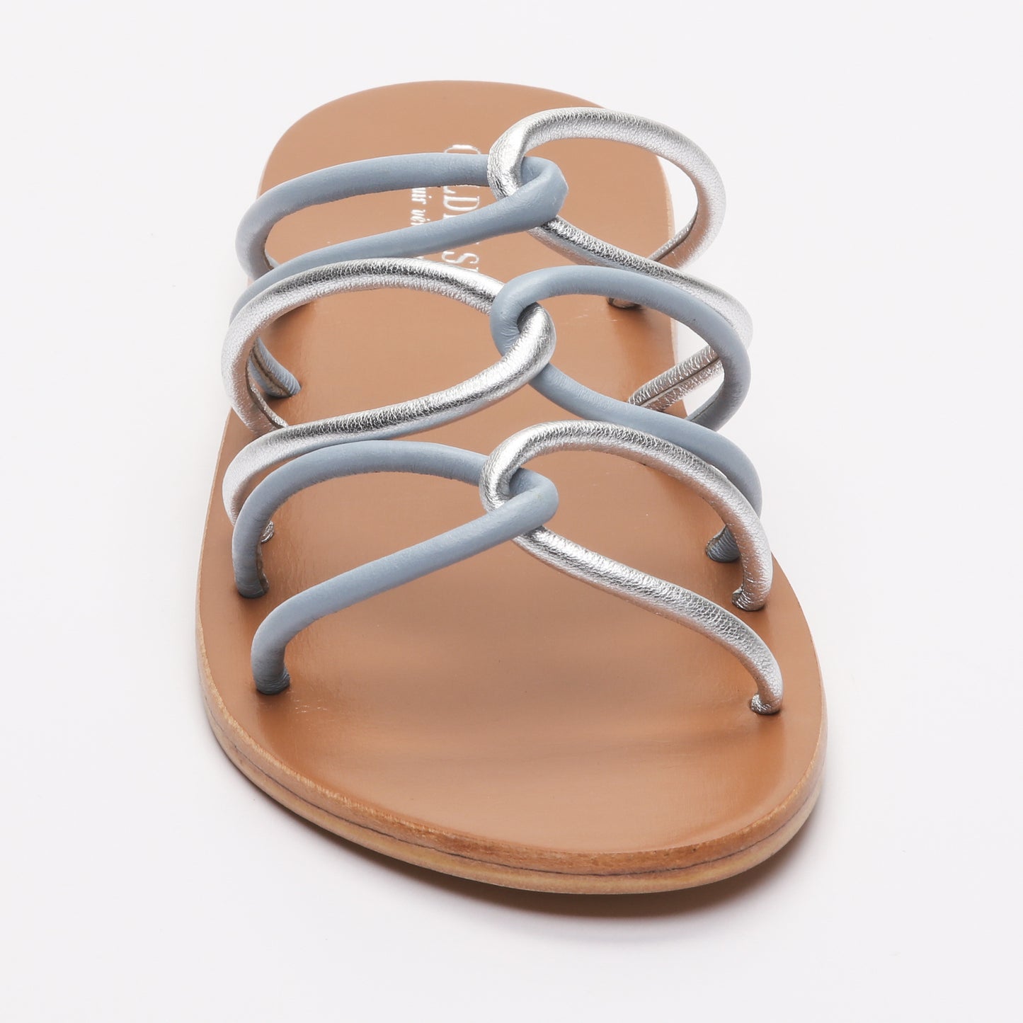 BEHKAMEH sandales en cuir lt blue + silver
