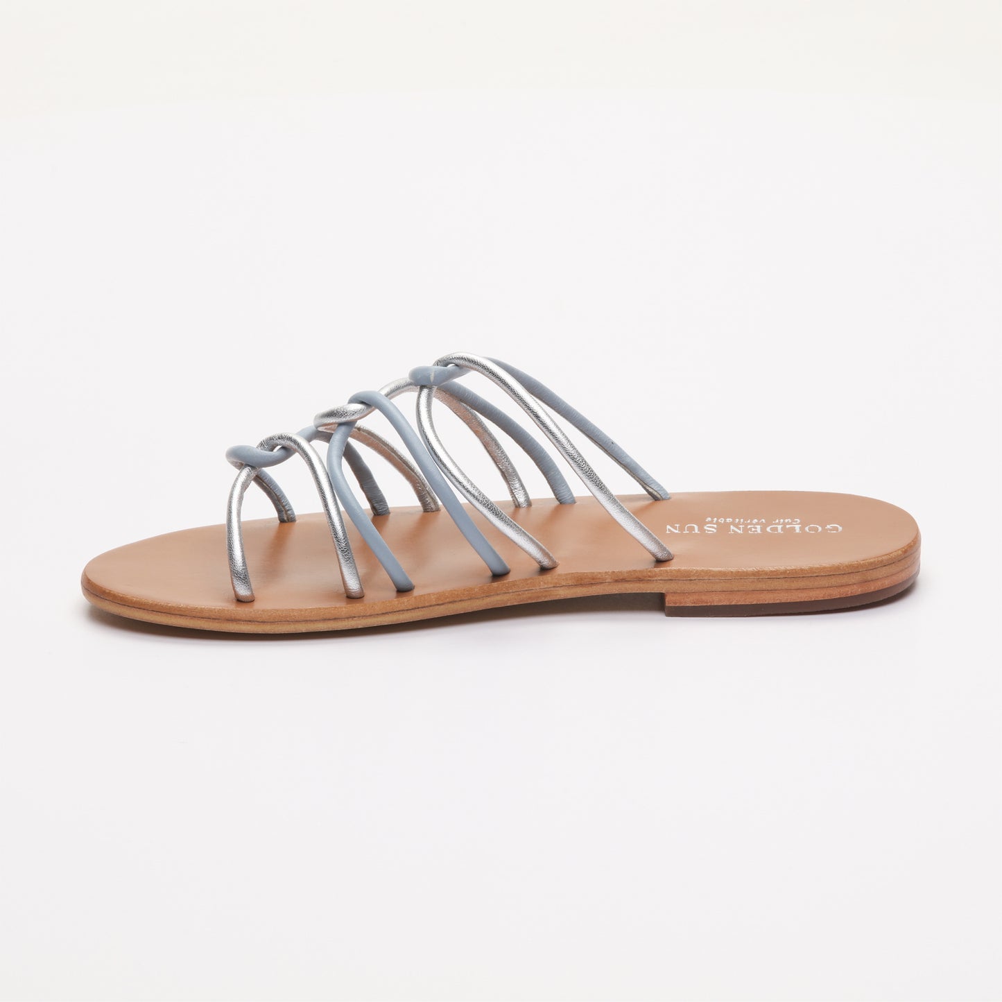 BEHKAMEH sandales en cuir lt blue + silver