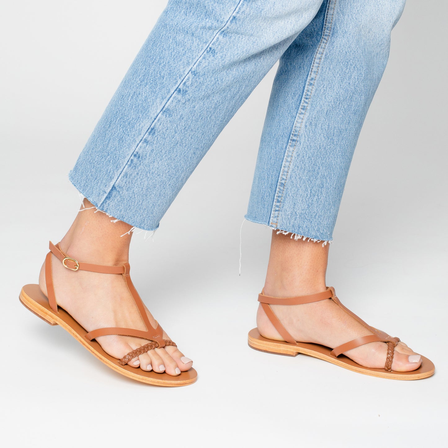 DELKASH sandales en cuir camel