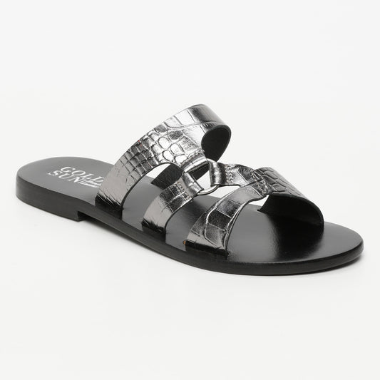 IRPIN sandales en cuir pewter croco