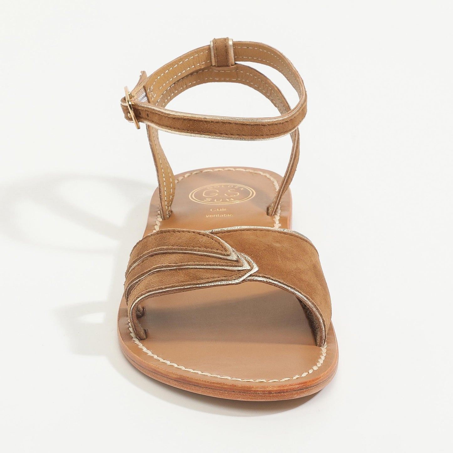 IOLA sandales en cuir camel + gold