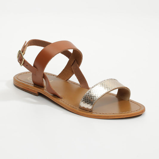 KENDALL sandales en cuir camel+gold