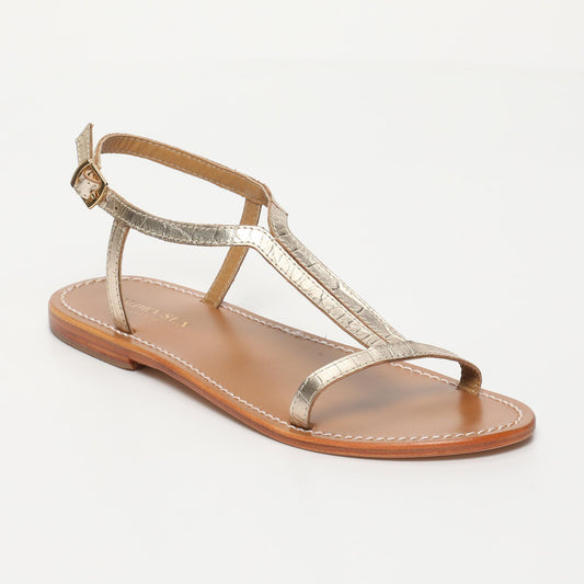 KIRBY sandales en cuir lt gold croco
