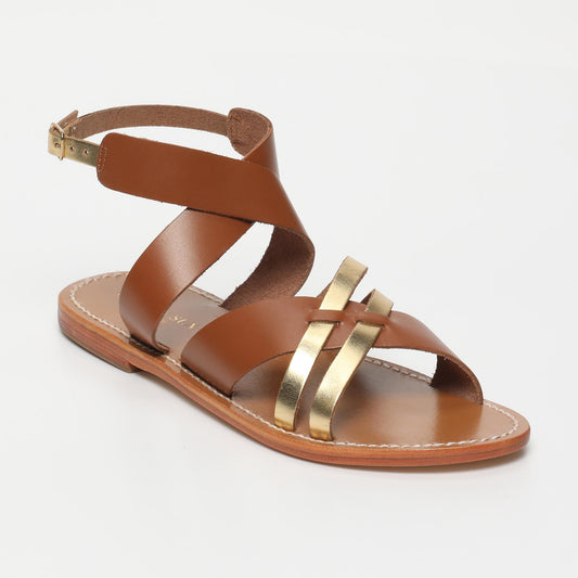 LEAH sandales en cuir dark gold + camel buff