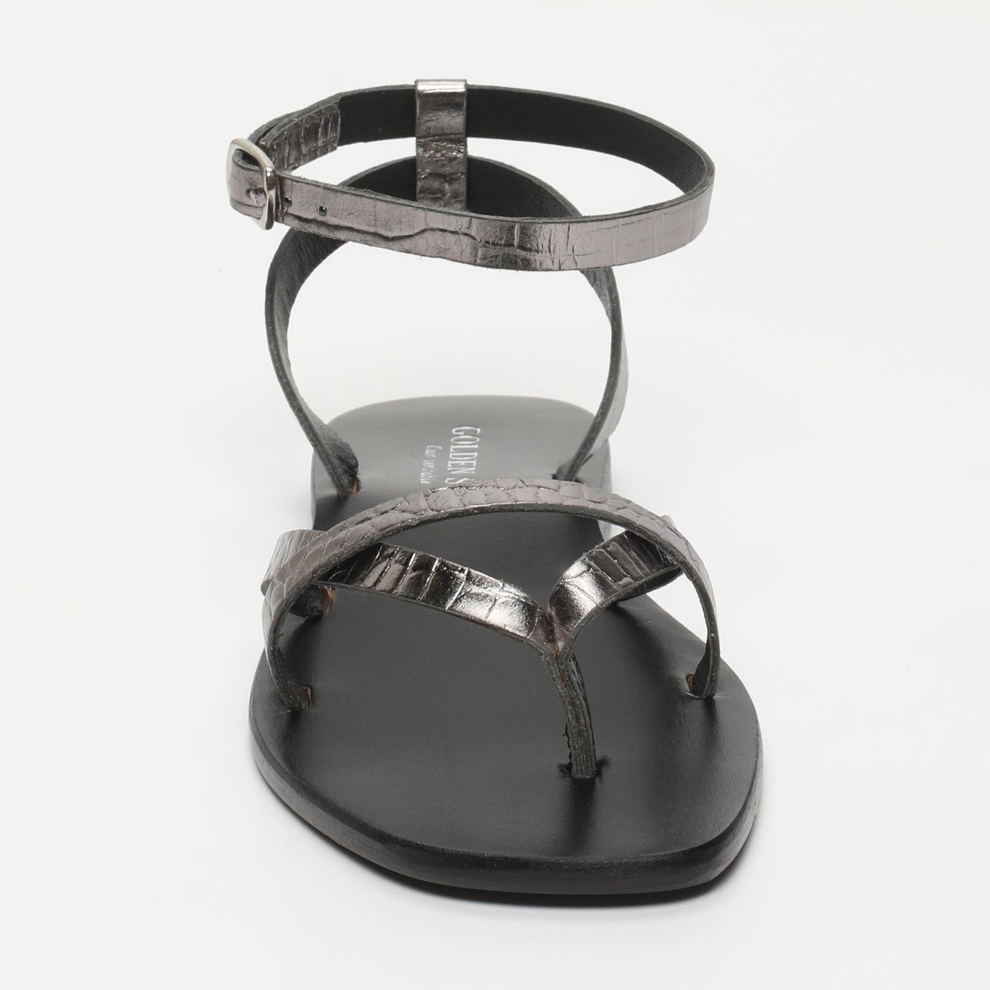MARGATE sandales en cuir pewter croco