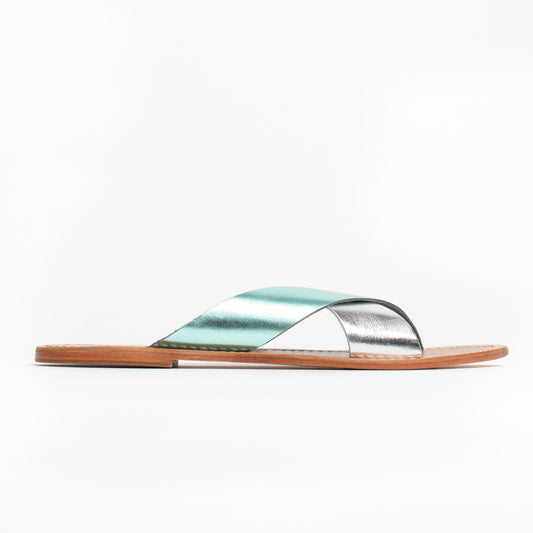MINA sandales en cuir aqua + silver