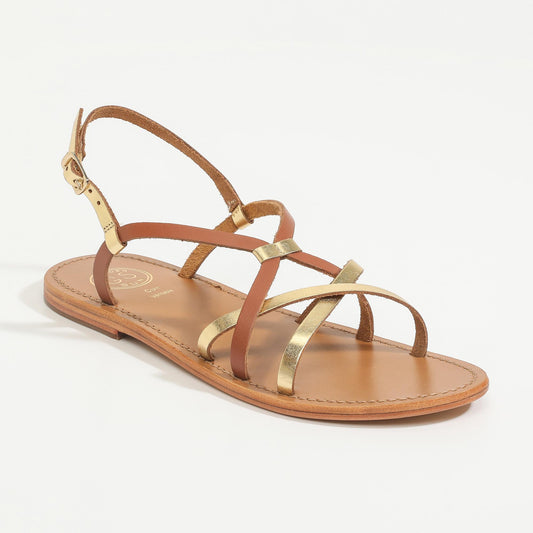 PINKS sandales en cuir dark gold + camel