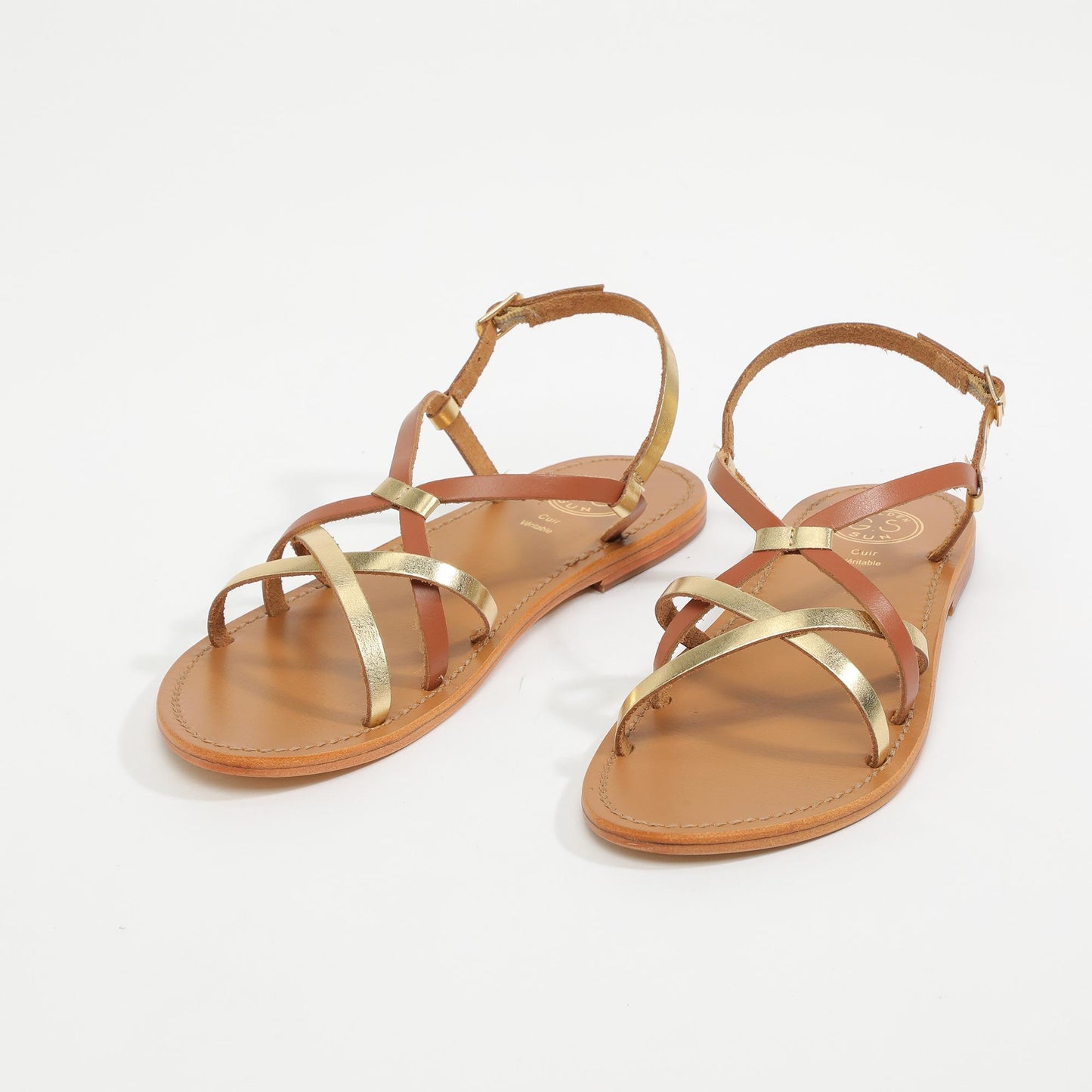 PINKS sandales en cuir dark gold + camel