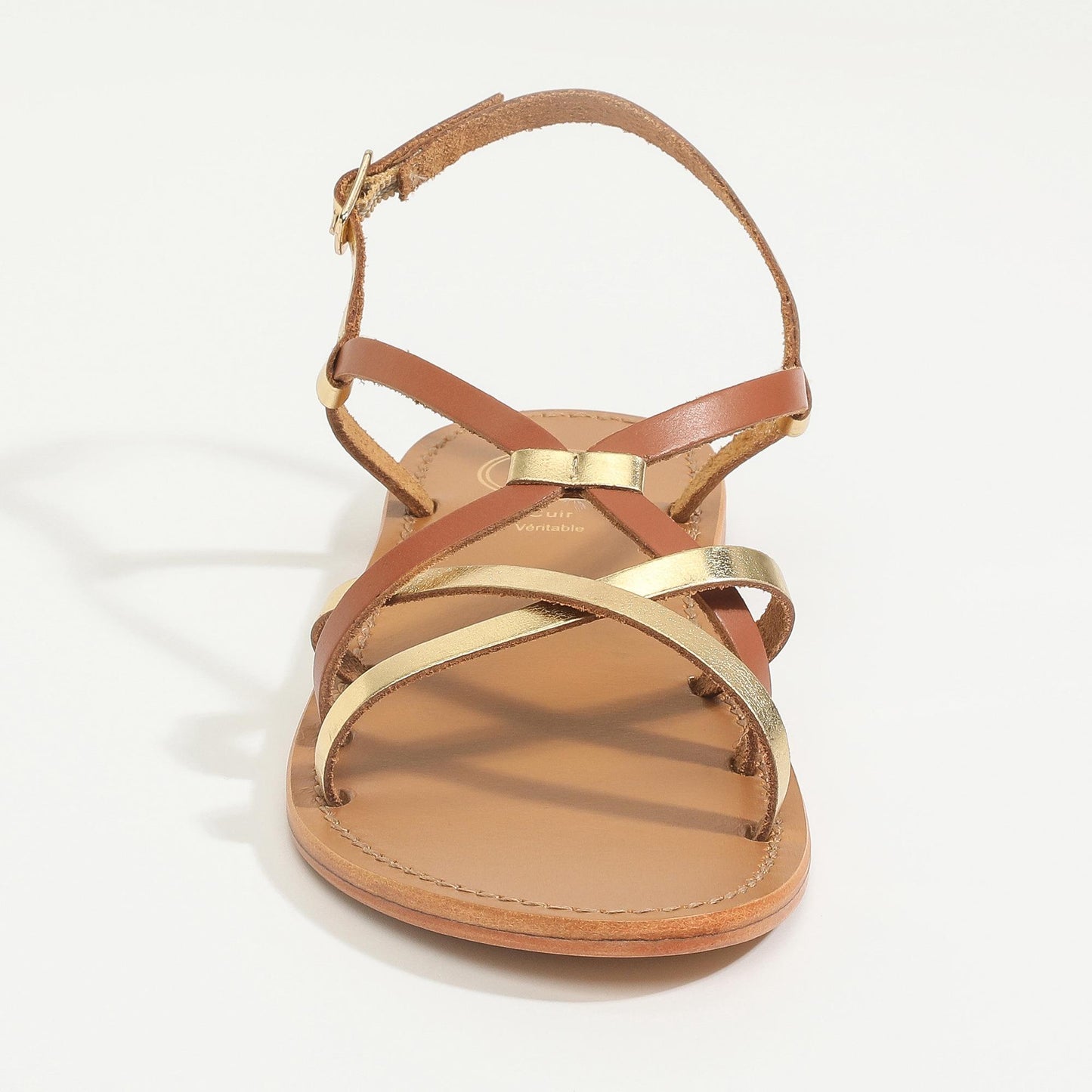PINKS sandales en cuir dark gold + camel