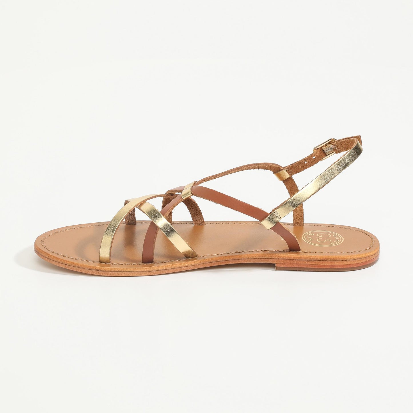 PINKS sandales en cuir dark gold + camel