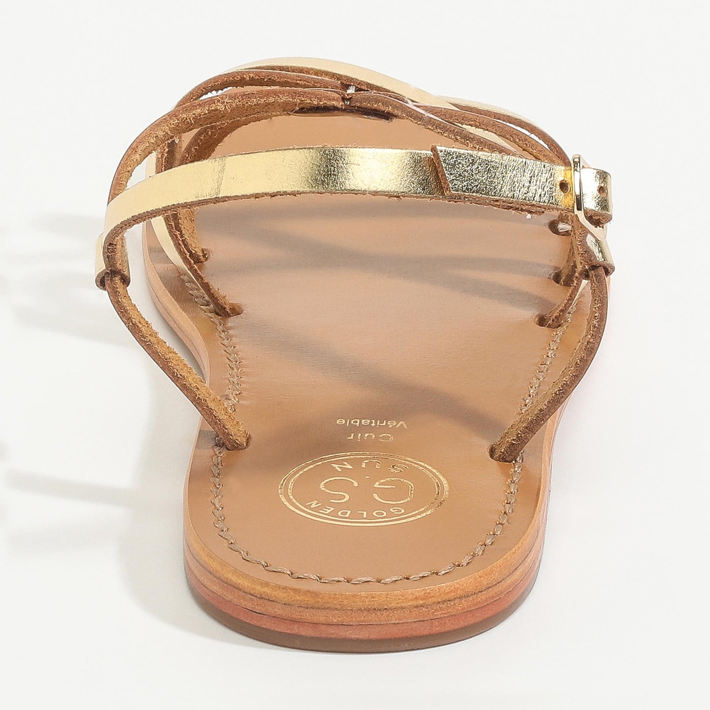 PINKS sandales en cuir dark gold + camel