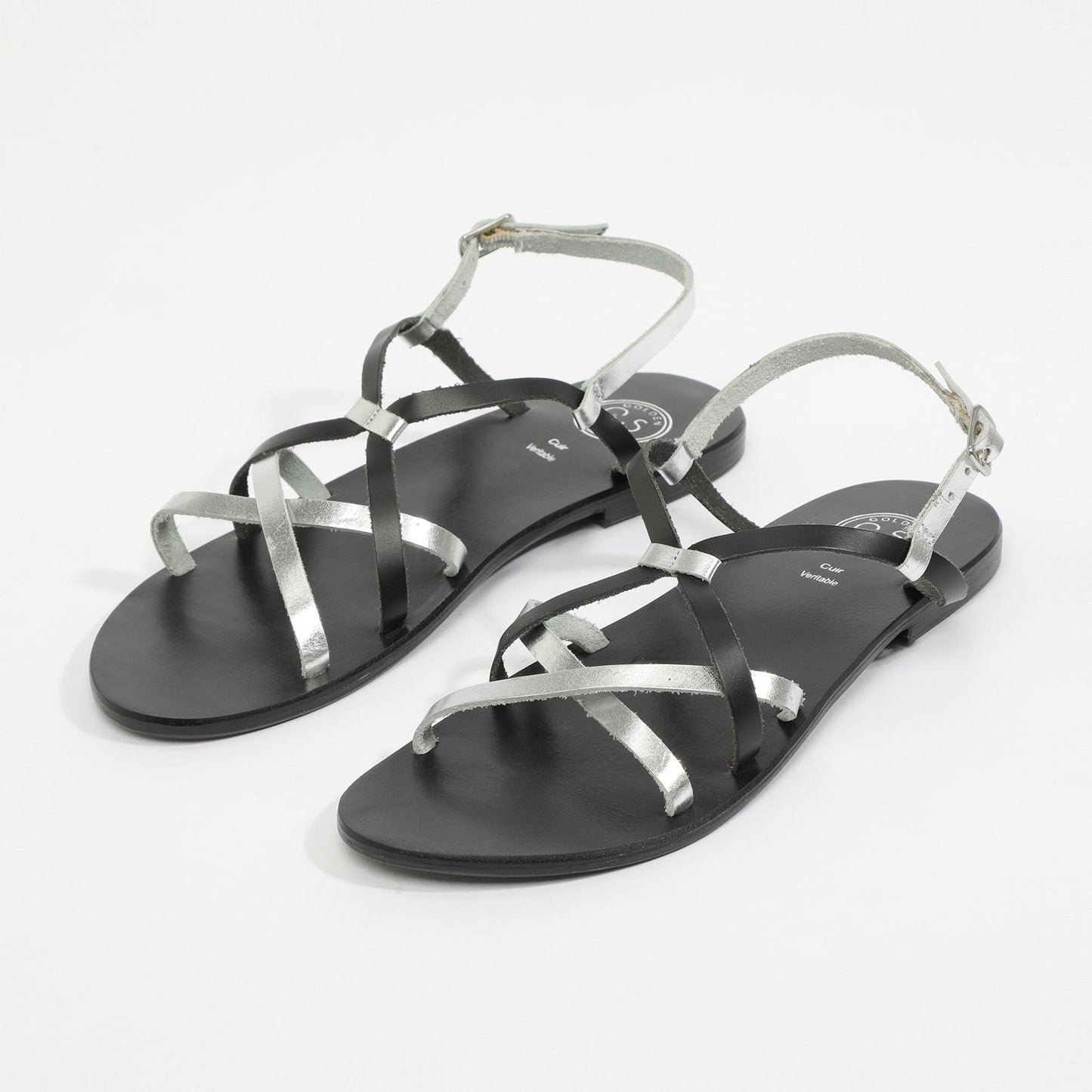 PINKS sandales en cuir silver + black