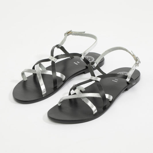 PINKS sandales en cuir silver + black